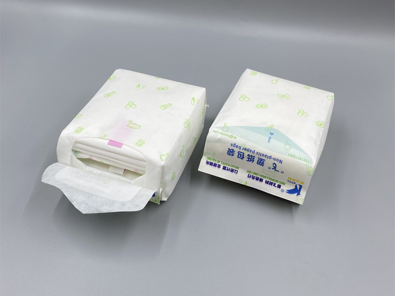 Sanitary Napkin in New Recycle Plastic Free Paper Bag Production